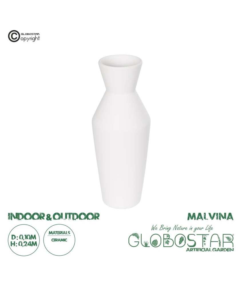 GloboStar® Artificial Garden MALVINA 21285 Διακοσμητικό Κεραμικό Βάζo Λευκό Π10 x Μ10 x Υ24cm